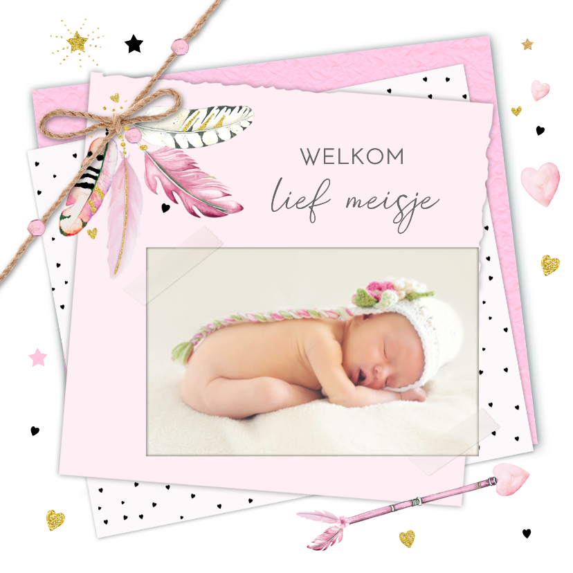 Felicitatiekaarten - Felicitatiekaart geboorte veren papier