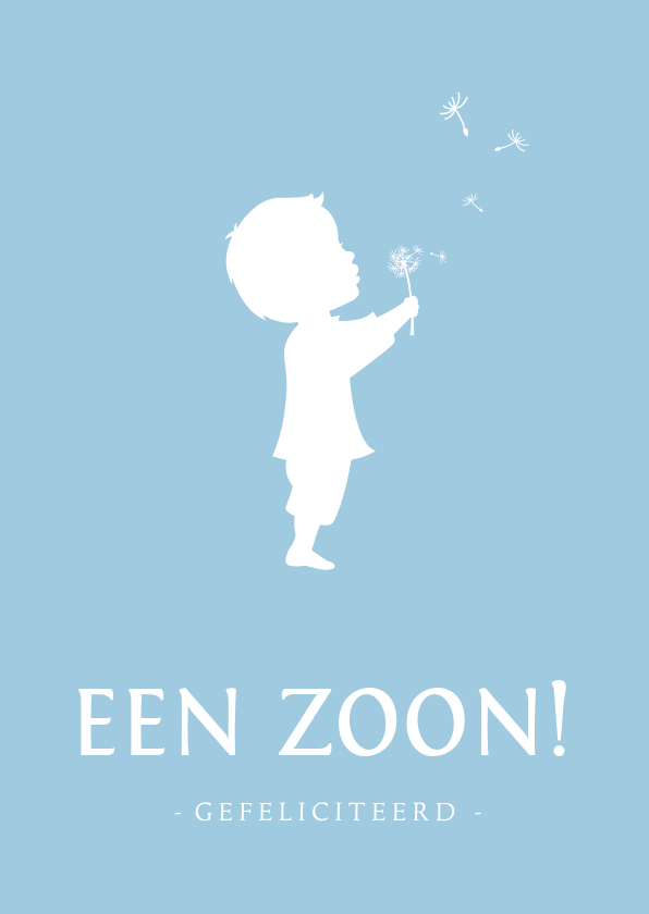 Felicitatiekaarten - Felicitatiekaart geboorte zoon silhouet met paardenbloem 