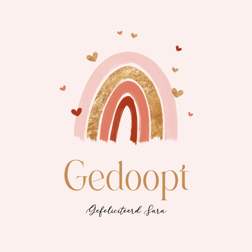 Felicitatiekaarten - Felicitatiekaart gedoopt doop regenboog goud hartjes meisje