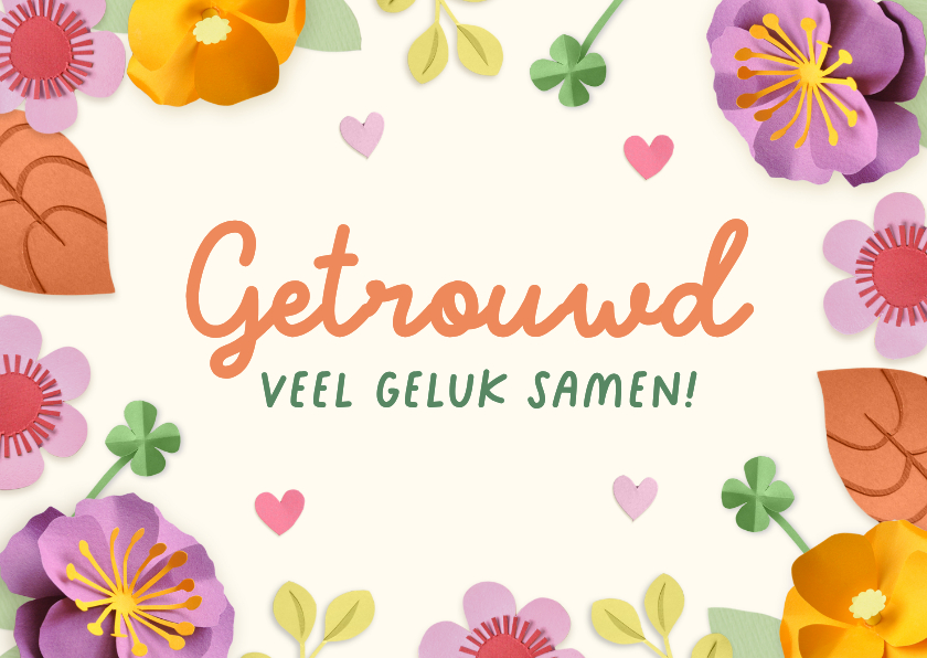 Felicitatiekaarten - Felicitatiekaart getrouwd bloemen en herfstbladeren
