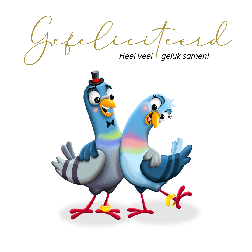 Felicitatiekaart getrouwd met 2 schattige duifjes - Felicitatiekaarten Felicitatiekaarten - Felicitatiekaart getrouwd met 2 schattige duifjes
