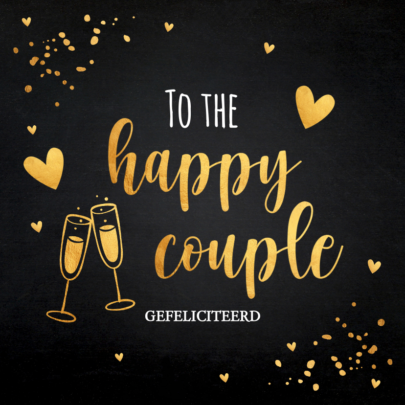 Felicitatiekaart getrouwd zwart confetti goudlook - Felicitatiekaarten Felicitatiekaarten - Felicitatiekaart getrouwd zwart confetti goudlook
