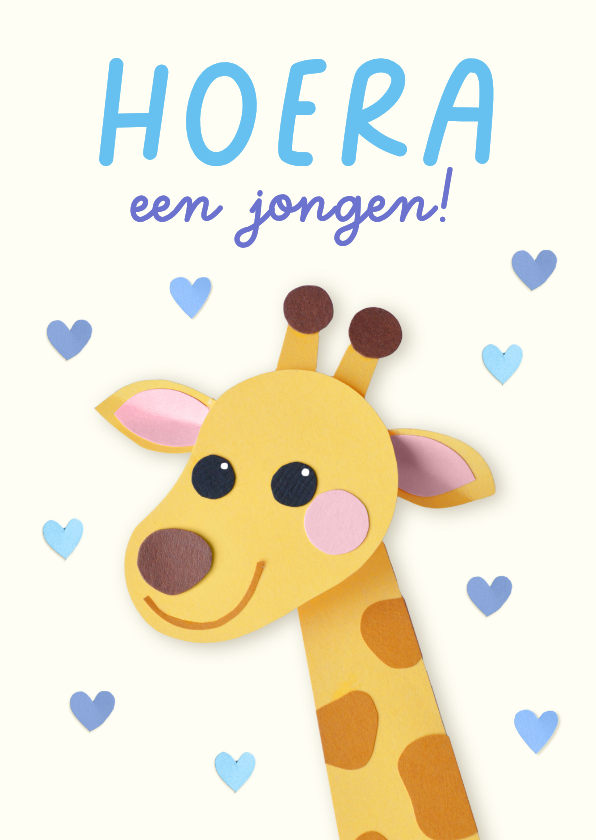 Felicitatiekaarten - Felicitatiekaart giraffe en hartjes jongen