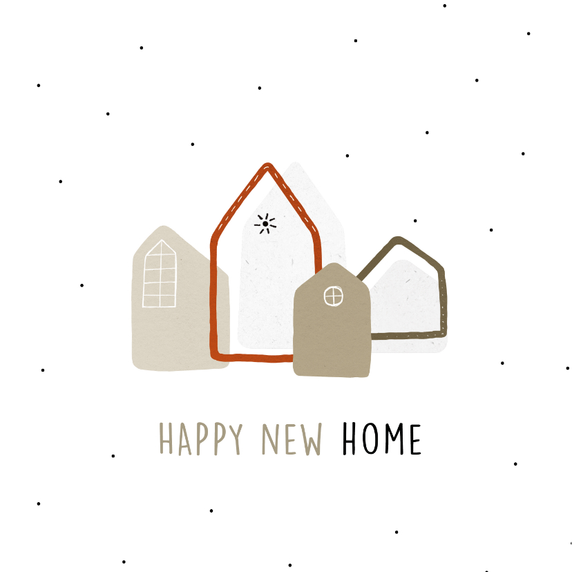 Felicitatiekaarten - Felicitatiekaart Happ new home met illustraties van huisjes