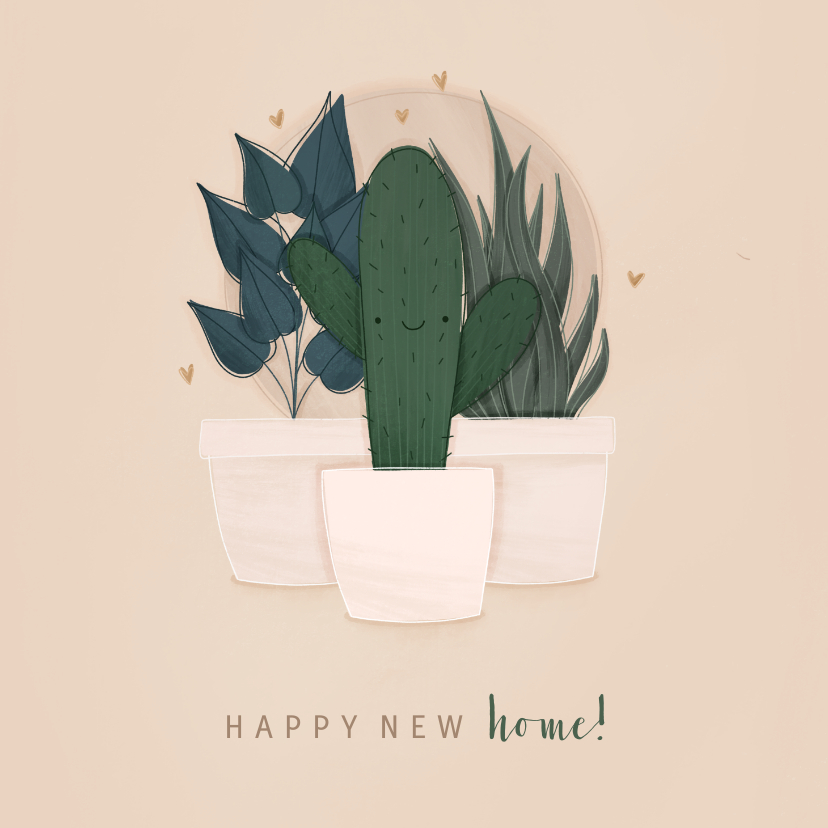 Felicitatiekaarten - Felicitatiekaart happy new home met plantjes