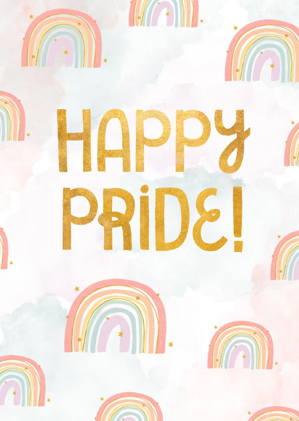 Felicitatiekaarten - Felicitatiekaart Happy Pride met waterverf en regenbogen