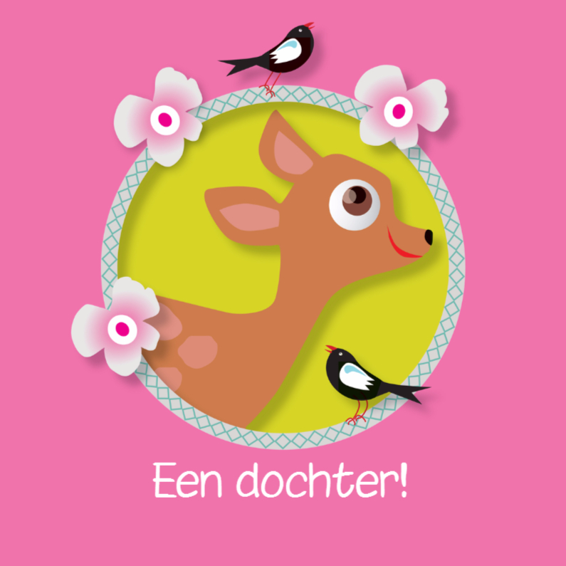 Felicitatiekaart Hertje Vogels Zoet en Stoer en Roze - Felicitatiekaarten Felicitatiekaarten - Felicitatiekaart Hertje Vogels Zoet en Stoer en Roze