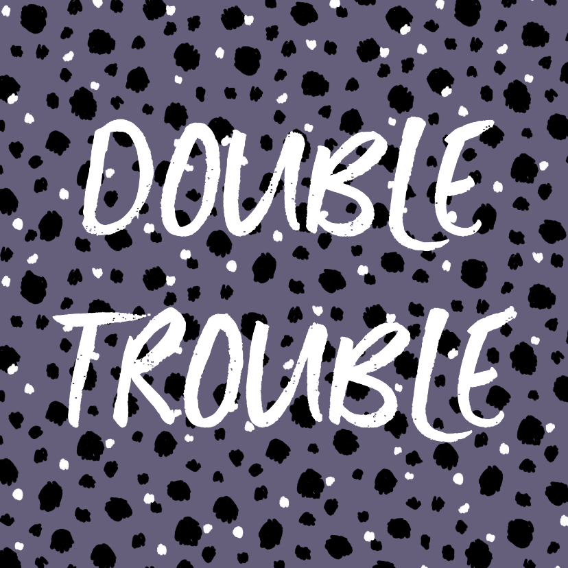 Felicitatiekaart hip zwanger tweeling double trouble - Felicitatiekaarten Felicitatiekaarten - Felicitatiekaart hip zwanger tweeling double trouble