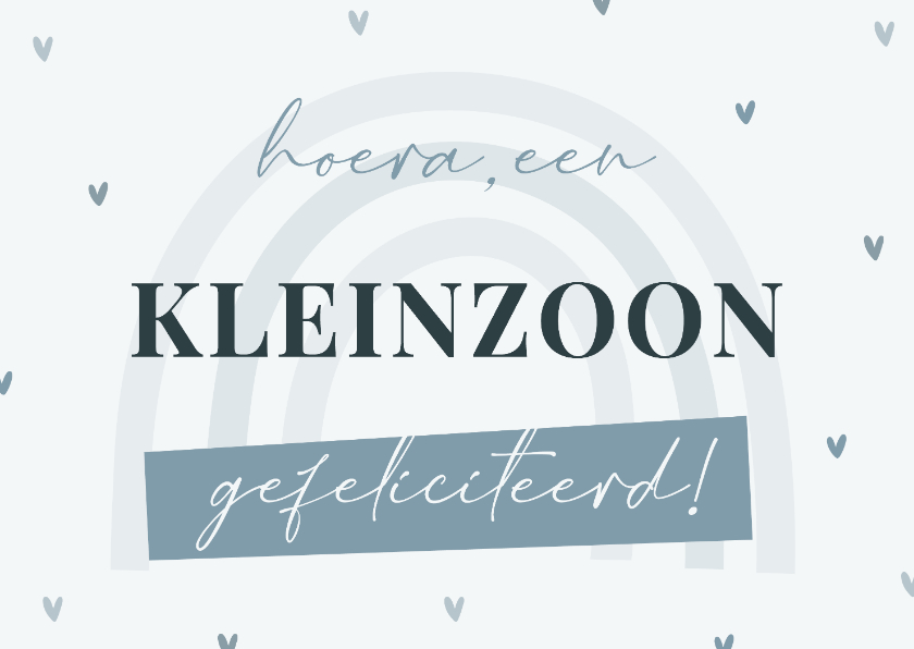 Felicitatiekaarten - Felicitatiekaart hoera een kleinzoon regenboog in blauw