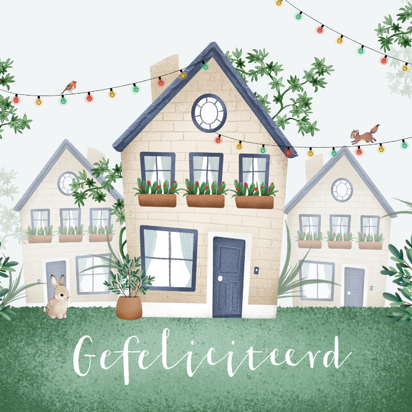 Felicitatiekaart huis illustratie voor nieuwe buren - Felicitatiekaarten Felicitatiekaarten - Felicitatiekaart huis illustratie voor nieuwe buren