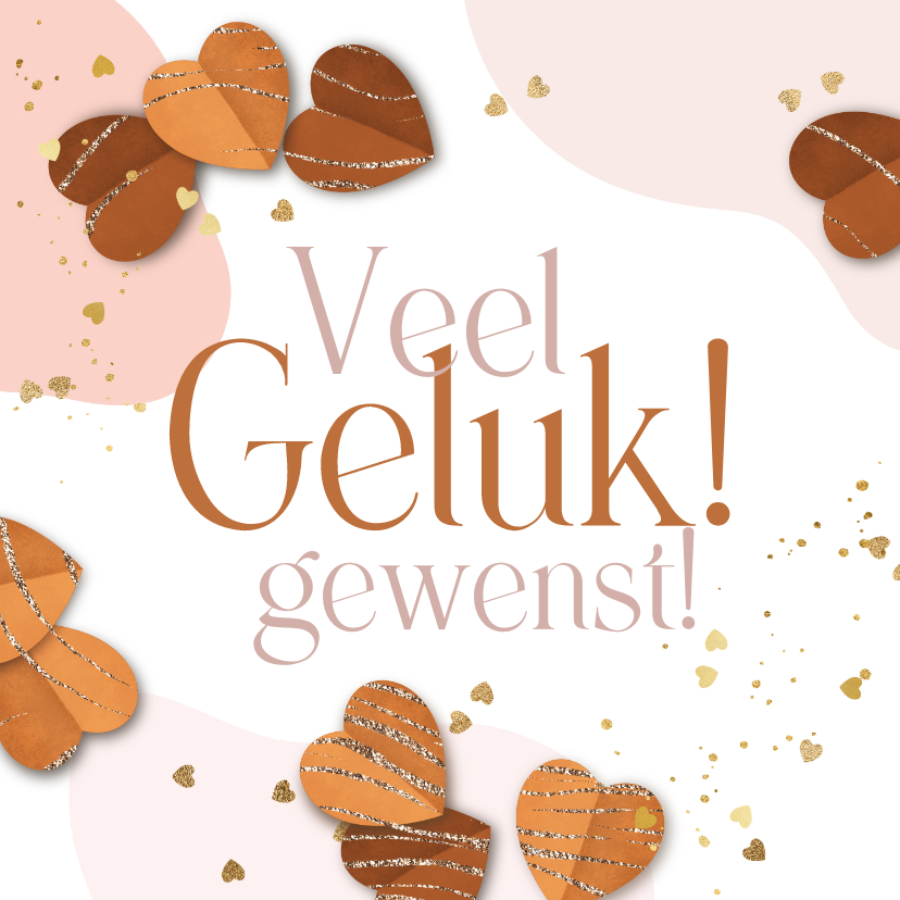 Felicitatiekaarten - Felicitatiekaart huwelijk harten goudlook abstracte vormen