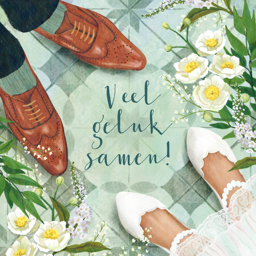Felicitatiekaarten - Felicitatiekaart huwelijk met de schoenen van het bruidspaar