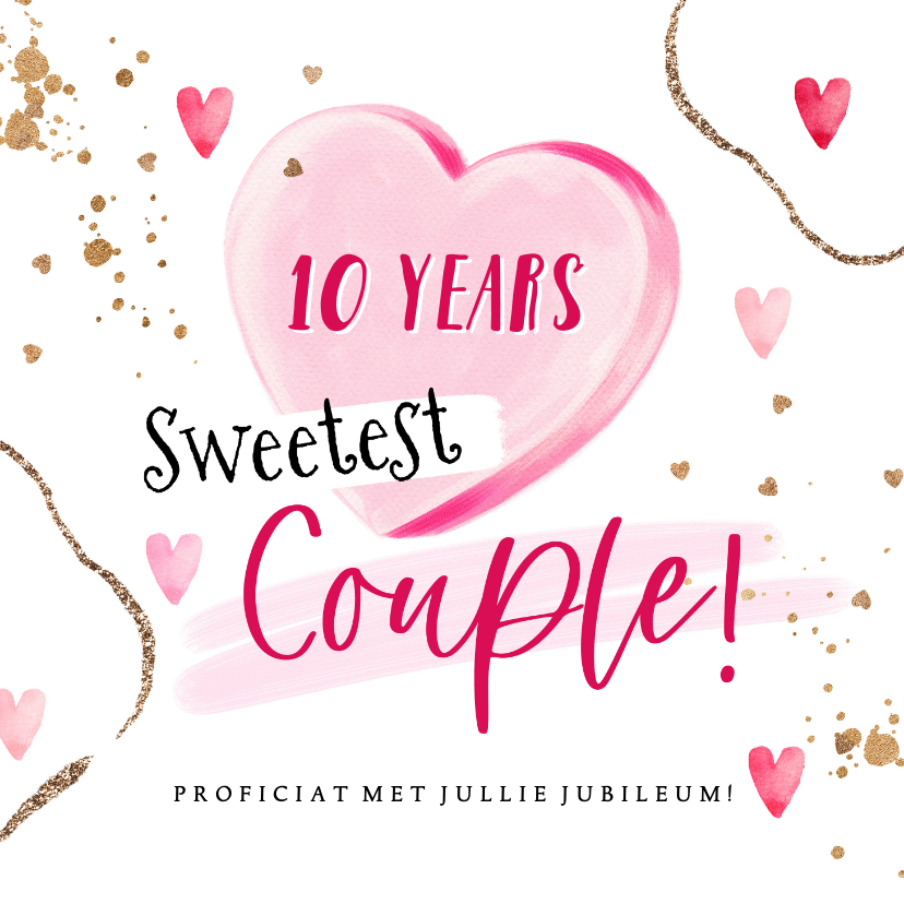 Felicitatiekaarten - Felicitatiekaart huwelijk 'Sweetest Couple' snoephart goud