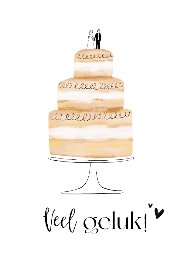 Felicitatiekaarten - Felicitatiekaart huwelijk veel geluk pas getrouwd stel taart