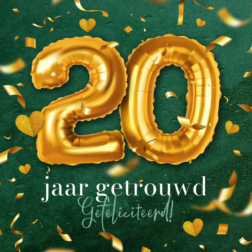 Felicitatiekaarten - Felicitatiekaart huwelijksjubileum 20 jaar getrouwd confetti