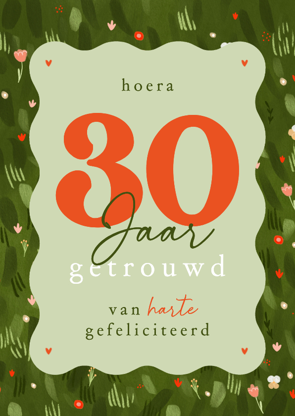 Felicitatiekaarten - Felicitatiekaart huwelijksjubileum bloemenveld rand