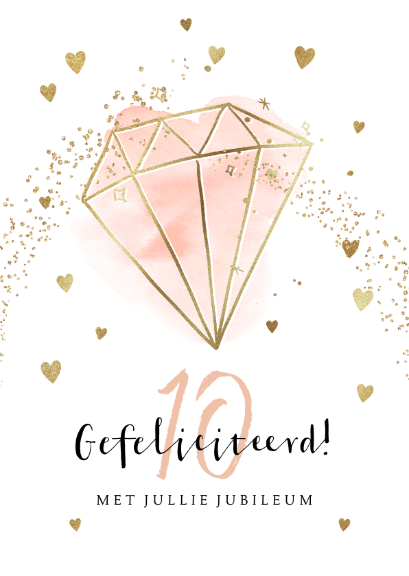 Felicitatiekaarten - Felicitatiekaart huwelijksjubileum met diamant en hartjes