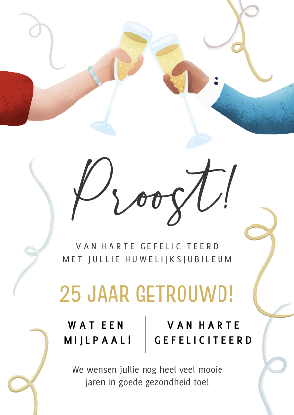 Felicitatiekaarten - Felicitatiekaart huwelijksjubileum proostende handjes