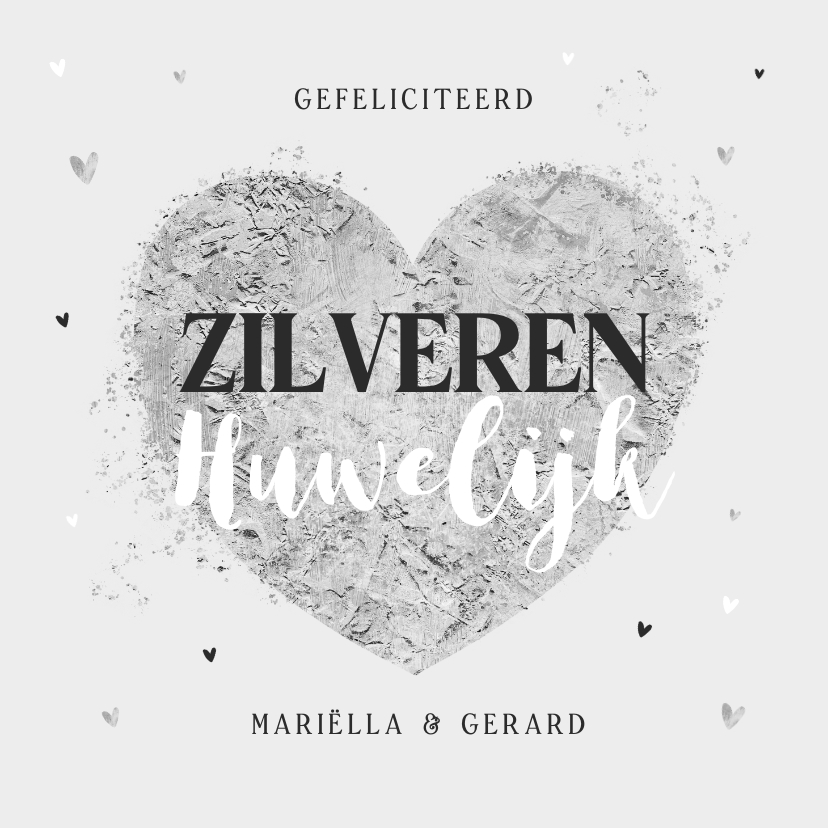 Felicitatiekaarten - Felicitatiekaart huwelijksjubileum zilveren huwelijk hartje