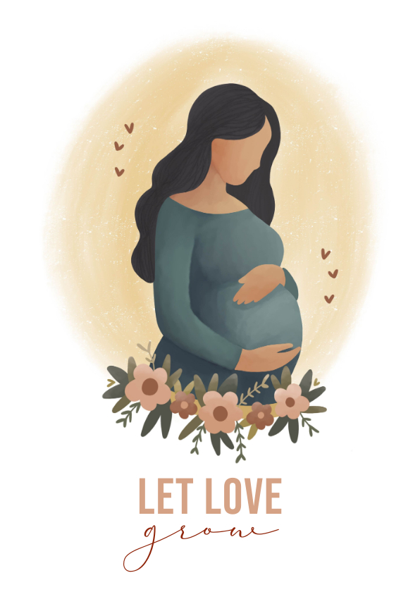 Felicitatiekaarten - Felicitatiekaart illustratie bloemen en zwangere vrouw