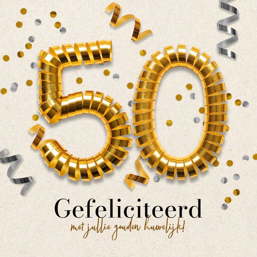 Felicitatiekaarten - Felicitatiekaart jubileum 50 jaar gouden huwelijk confetti