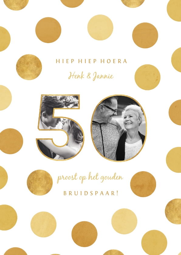 Felicitatiekaarten - Felicitatiekaart jubileum fotocollage '50' met confetti