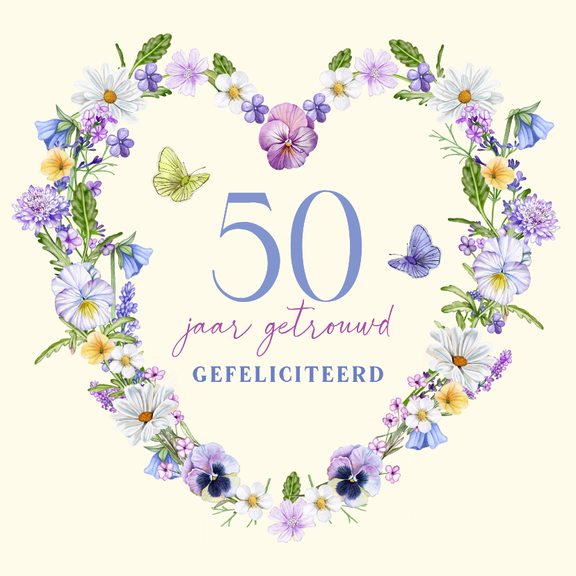 Felicitatiekaarten - Felicitatiekaart jubileum hart van bloemen