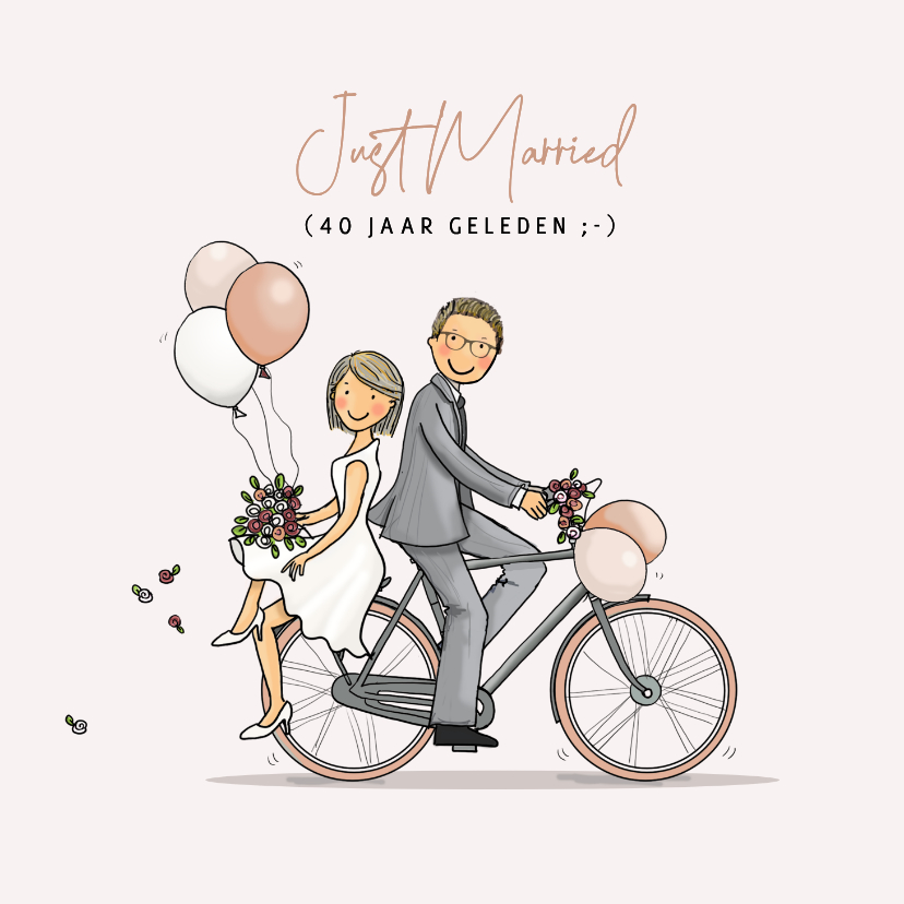 Felicitatiekaarten - Felicitatiekaart jubileum op fiets met ballonnen
