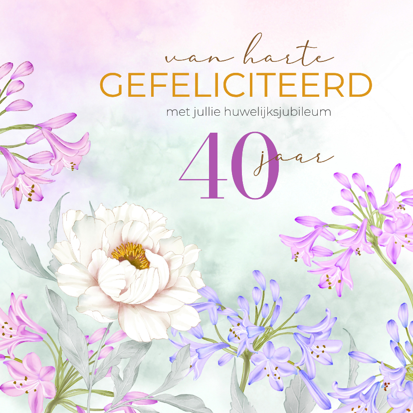 Felicitatiekaarten - Felicitatiekaart jubileum pioen met agapanthus