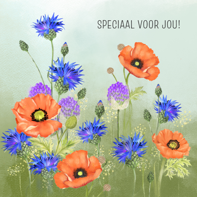 Felicitatiekaart klaprozen en korenbloemen - Felicitatiekaarten Felicitatiekaarten - Felicitatiekaart klaprozen en korenbloemen
