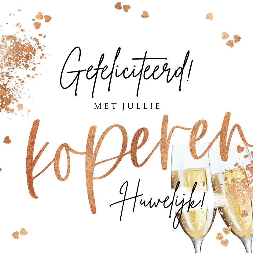 Felicitatiekaarten - Felicitatiekaart koperen huwelijk 12,5 jaar champagne hartje