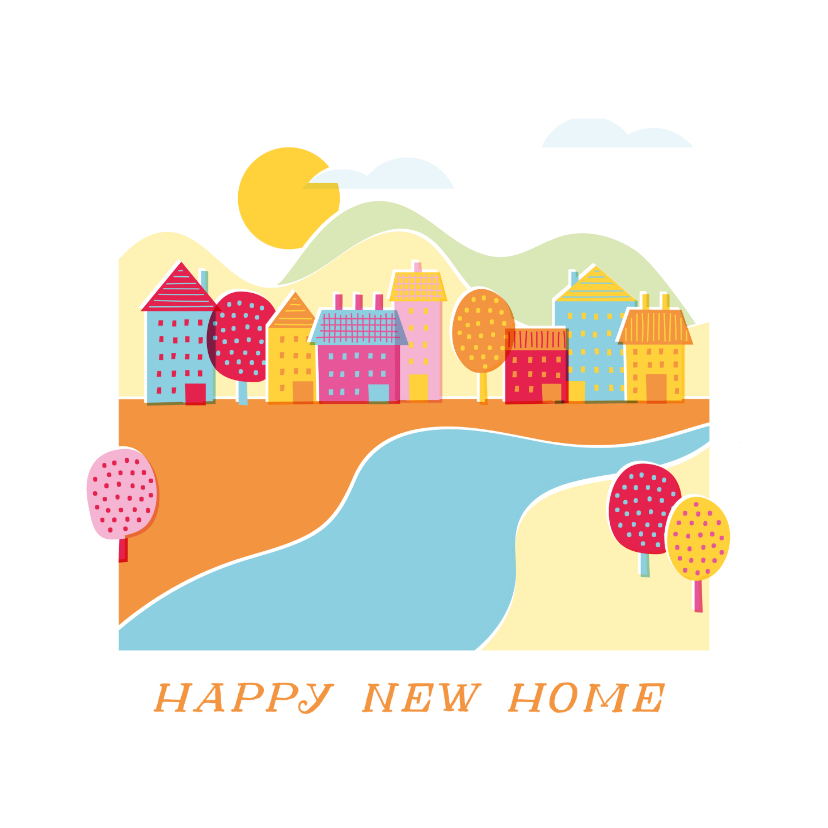 Felicitatiekaarten -  Felicitatiekaart landschapje 'happy new home'