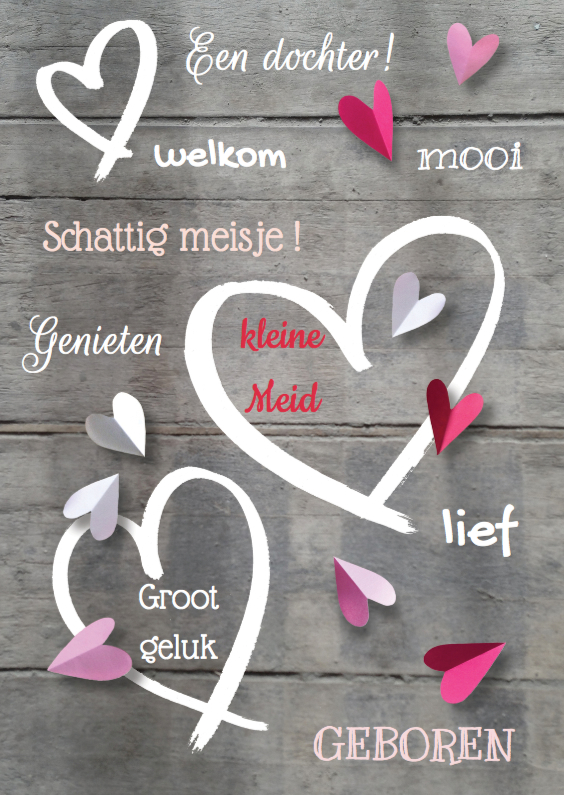 Felicitatiekaart meisje hartjes - Felicitatiekaarten Felicitatiekaarten - Felicitatiekaart meisje hartjes