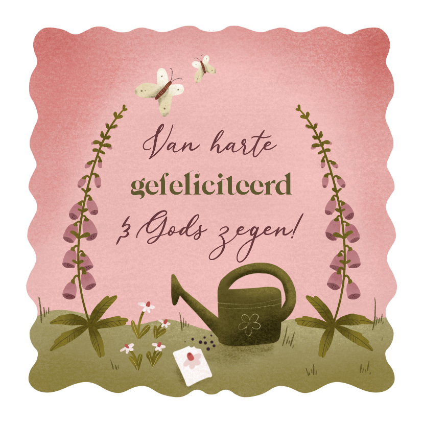 Felicitatiekaarten - Felicitatiekaart met bloemen gieter en bloemzaadjes