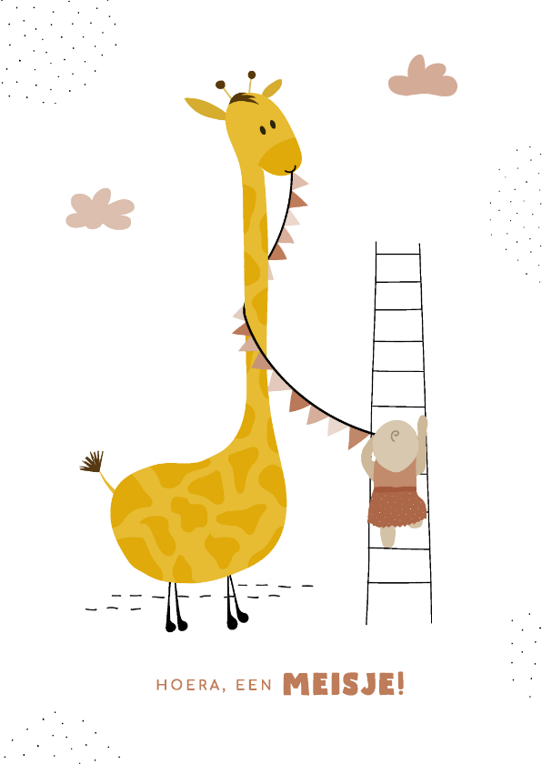 Felicitatiekaarten - Felicitatiekaart met giraffe 'hoera een meisje'