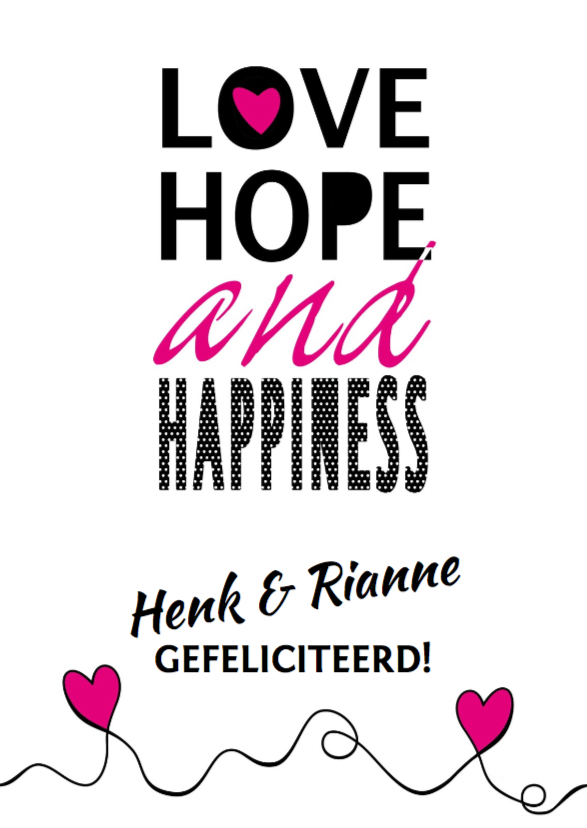 Felicitatiekaart met Grafische tekst en hartjes - Felicitatiekaarten Felicitatiekaarten - Felicitatiekaart met Grafische tekst en hartjes