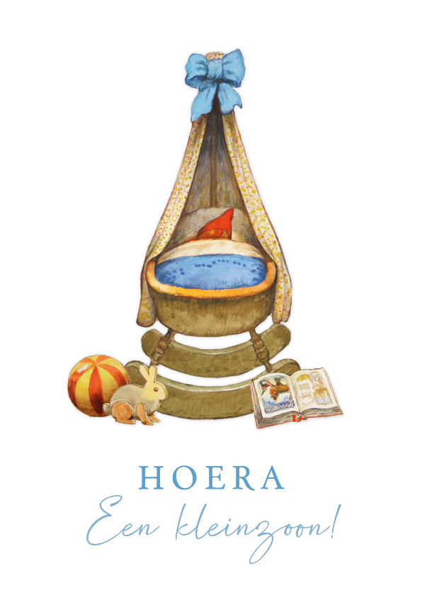 Felicitatiekaart met kabouterwiegje hoera een kleinzoon - Felicitatiekaarten Felicitatiekaarten - Felicitatiekaart met kabouterwiegje hoera een kleinzoon