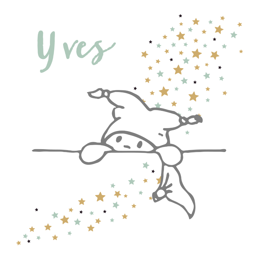 Felicitatiekaarten - Felicitatiekaart met lijntekening van baby met sterrenregen