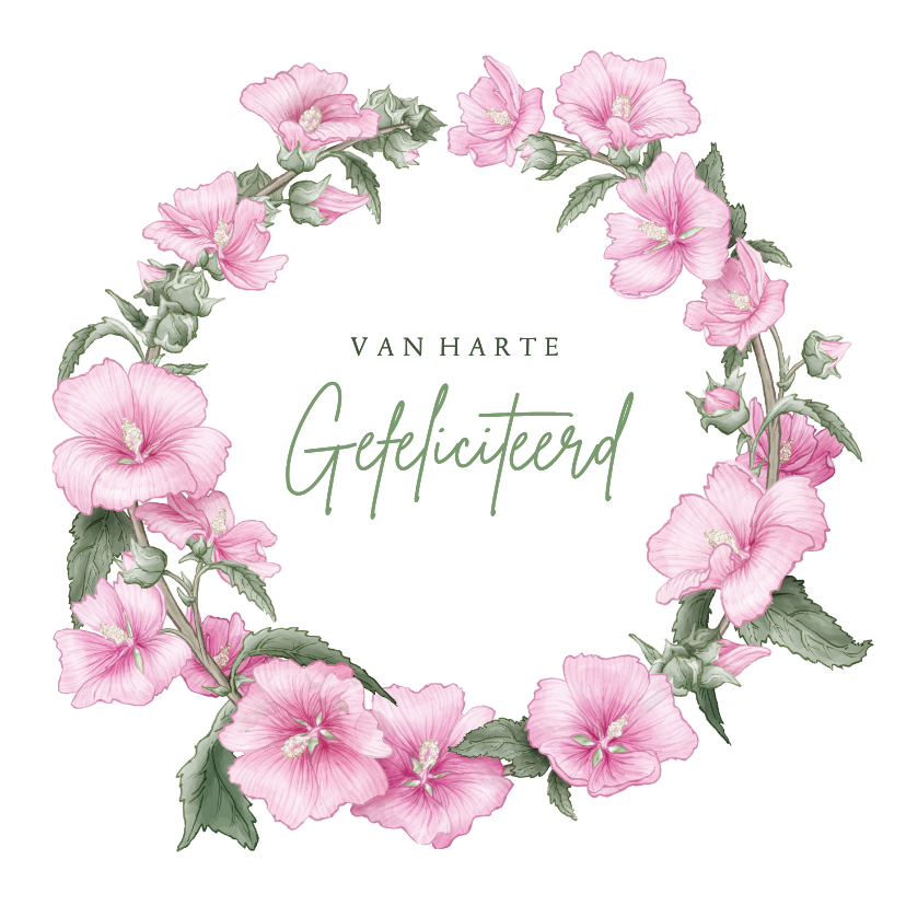 Felicitatiekaart met roze stokroos - Felicitatiekaarten Felicitatiekaarten - Felicitatiekaart met roze stokroos