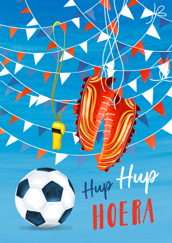 Felicitatiekaarten - Felicitatiekaart met vlaggetjes en voetbalschoenen