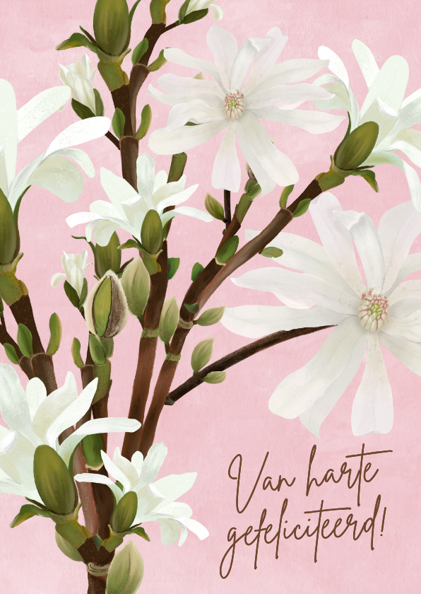 Felicitatiekaarten - Felicitatiekaart met witte magnolia bloemen