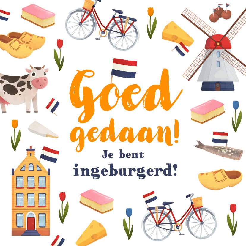 Felicitatiekaarten - Felicitatiekaart naturalisatie Nederland ingeburgerd vrolijk