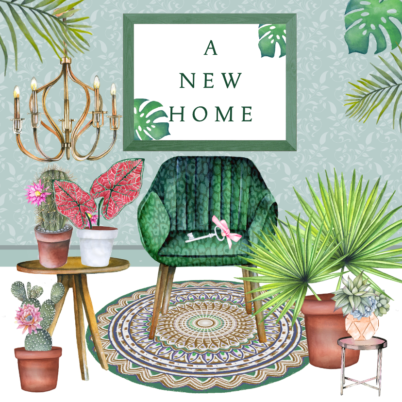 Felicitatiekaarten - Felicitatiekaart new home hippe inrichting