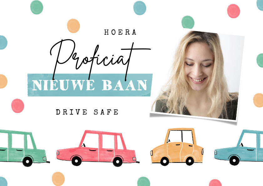 Felicitatiekaart nieuwe baan auto succes confetti foto - Felicitatiekaarten Felicitatiekaarten - Felicitatiekaart nieuwe baan auto succes confetti foto