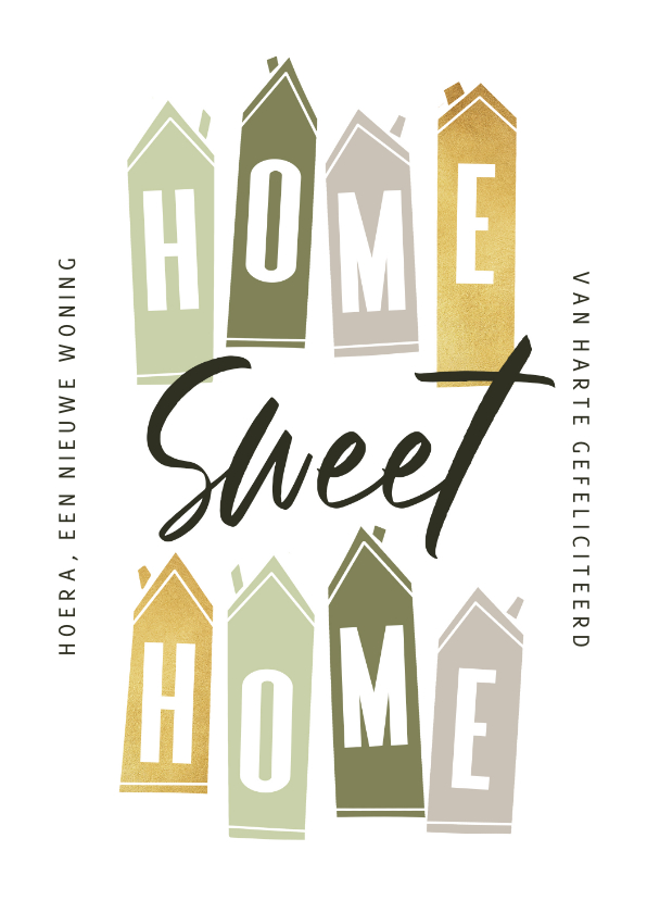 Felicitatiekaart nieuwe woning home sweet home huisjes - Felicitatiekaarten Felicitatiekaarten - Felicitatiekaart nieuwe woning home sweet home huisjes