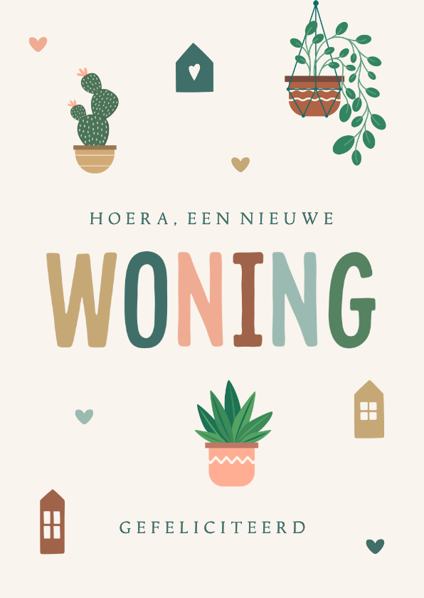 Felicitatiekaart nieuwe woning met plantjes - Felicitatiekaarten Felicitatiekaarten - Felicitatiekaart nieuwe woning met plantjes