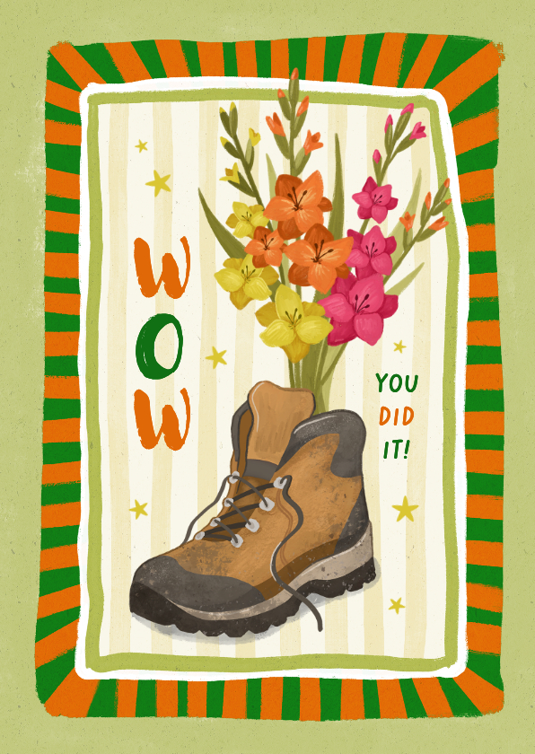 Felicitatiekaarten - Felicitatiekaart Nijmeegse vierdaagse gladiolen schoen wow