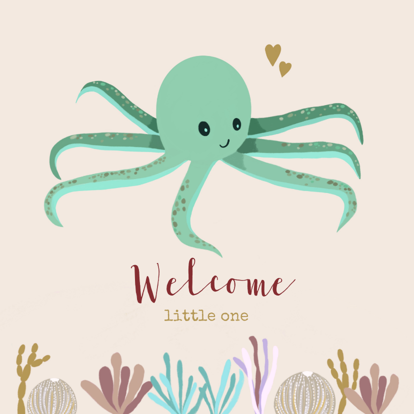 Felicitatiekaarten - Felicitatiekaart octopus groen