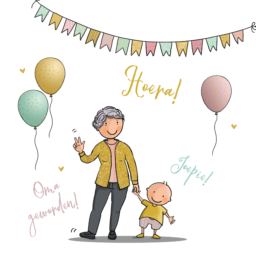 Felicitatiekaarten - Felicitatiekaart oma met kleinkind ballonnen