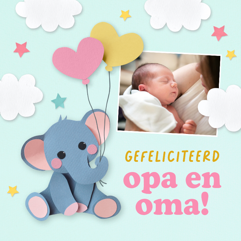 Felicitatiekaarten - Felicitatiekaart opa en oma olifantje meisje
